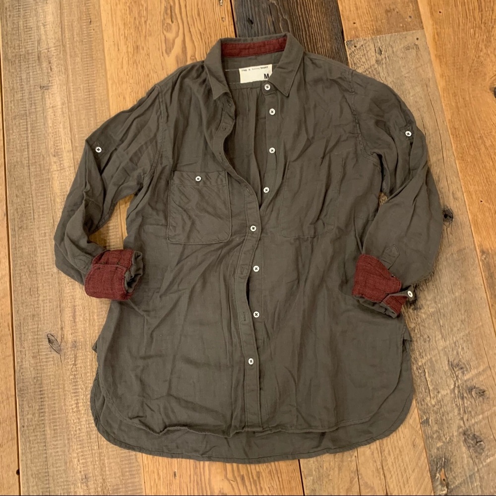 Rag and Bone button up unisex olive green top M